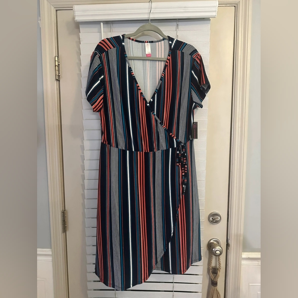 Striped Wrap Dress - Navy, Red, White